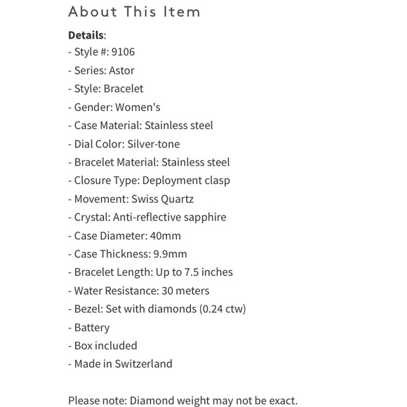 $3000 NWT! Astor Diamond Bracelet Watch - 40mm - Picture 7 of 7